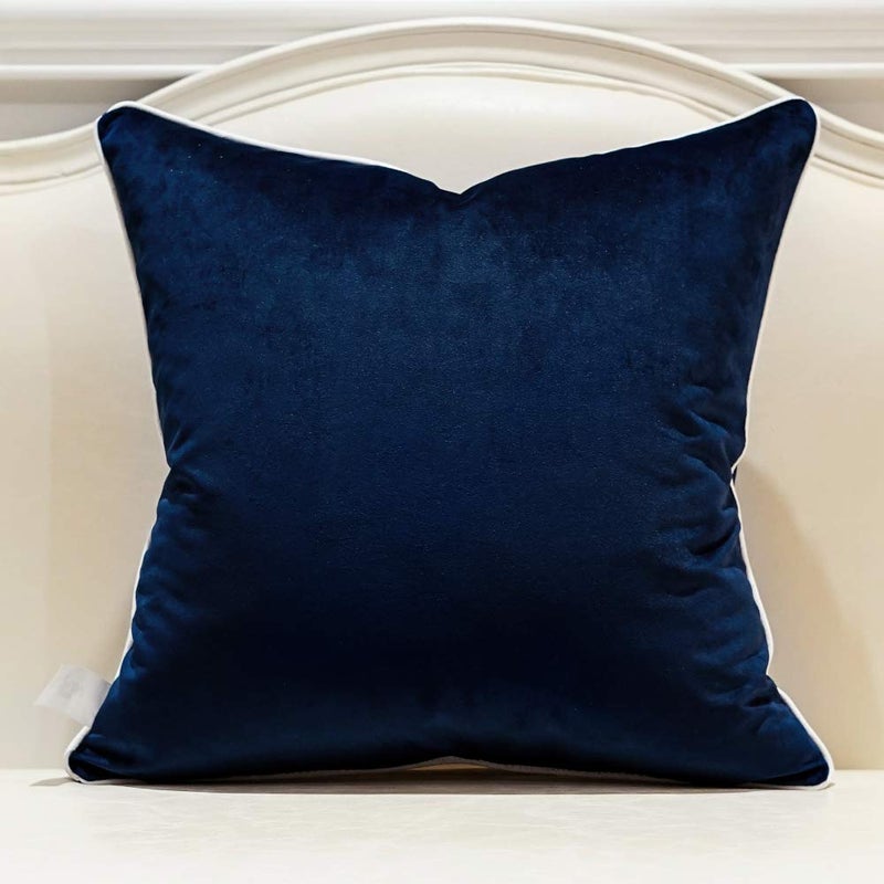 Avigers 20 x 20 Inch European Cushion Cover Luxury Velvet Home Decorative Embroidery Petunias Pillow Case Pillowcase for Sofa Chair Bedroom Living Room, Navy Blue - Image 2